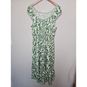 Max Studio Dress XL Women Green Leaf Botanical Boho CottageCore Coastal Tiered